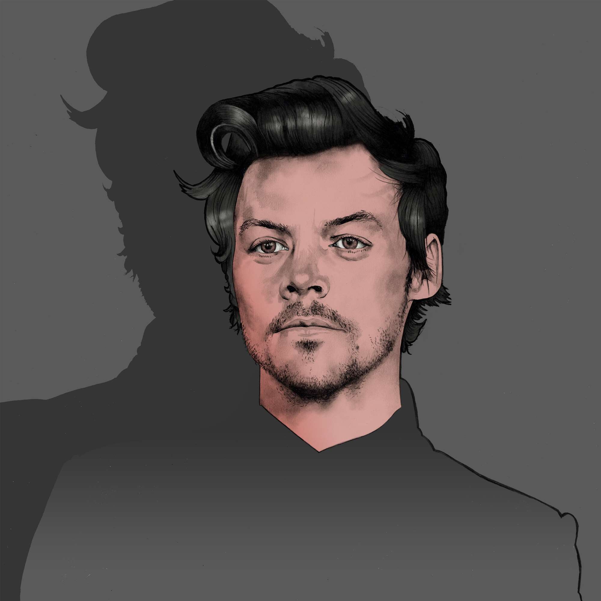 Patrick  Morales-Lee, A leap in a new direction for Patrick Morales-Lee as he borders the depths of portrait illustration. Featuring celebrity Harry Styles.
